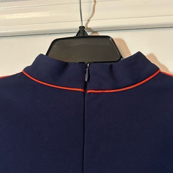 E. Kexin Vintage Blue and Coral Stitching Midi Half Sleeve Midi Dress L - Picture 3 of 7